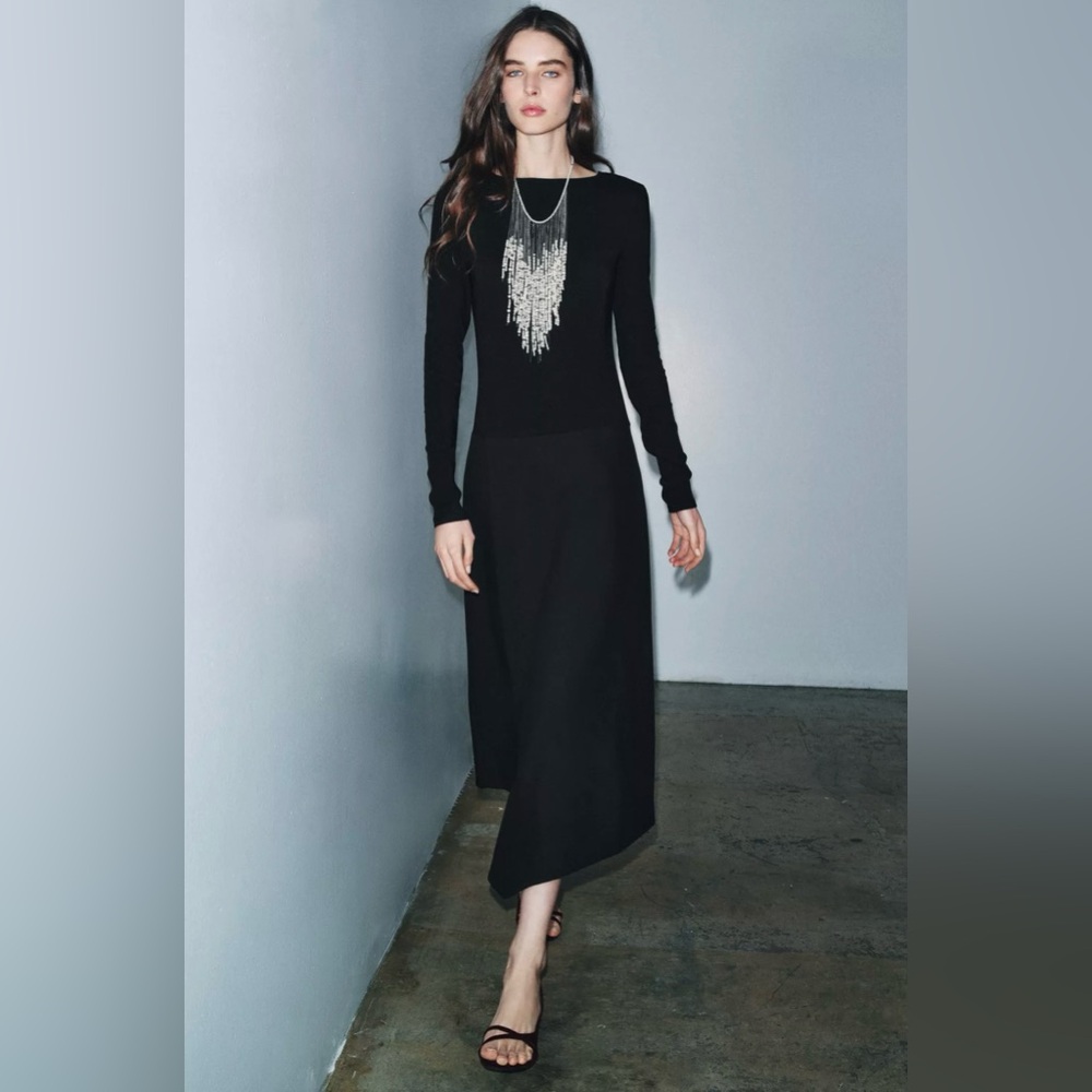 Zara Black Long Sleeve Combination Dress NWT